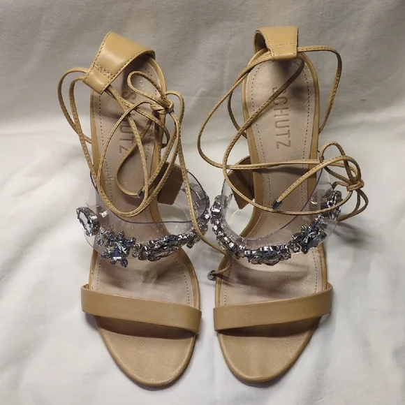 Schultz Light Nude & Rhinestone High Heel Sandals Wedding Bridal - Picture 7 of 7